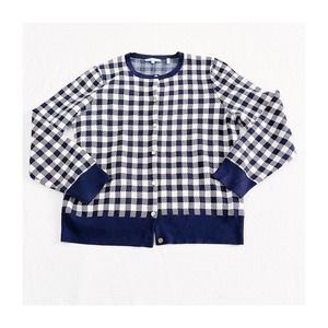 Draper James RSVP Houdstooth Plaid Checkered Cardigan Navy SZL